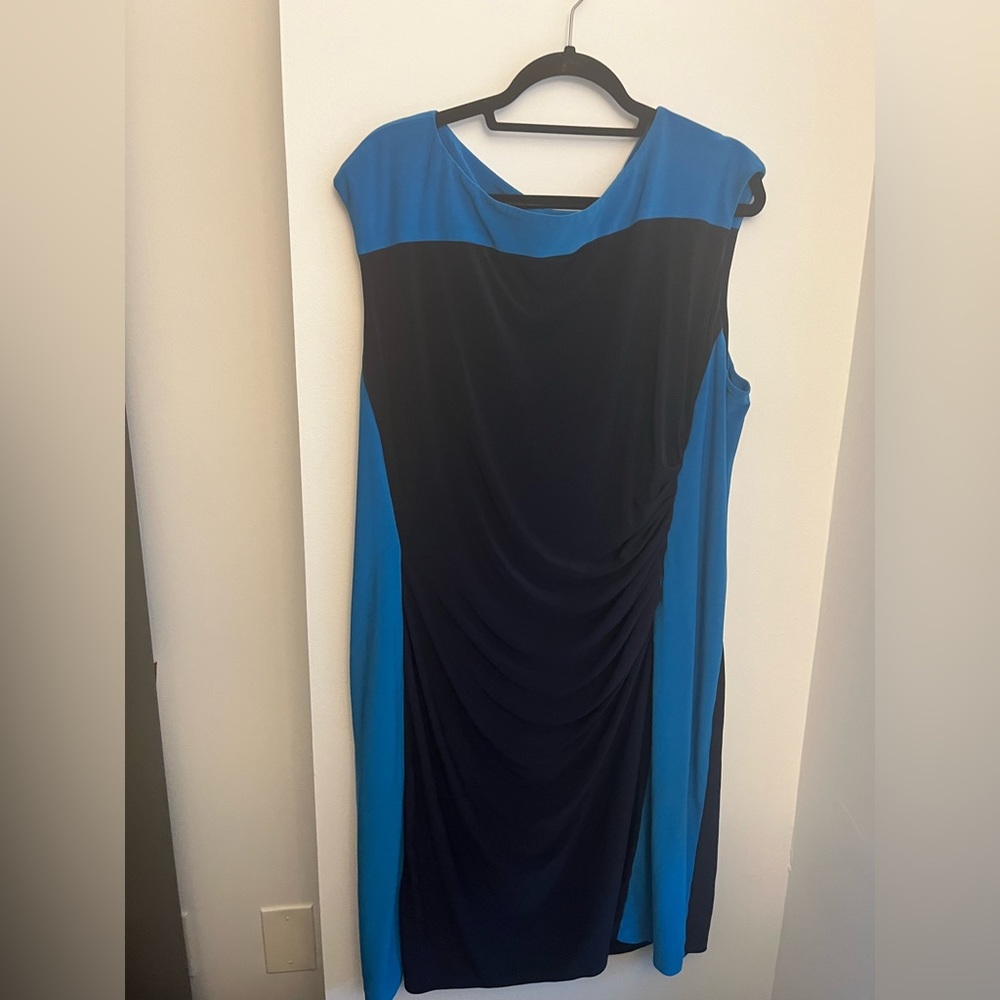 Ralph Lauren Color Blue Block Dress with Ruched Waist   - 22W